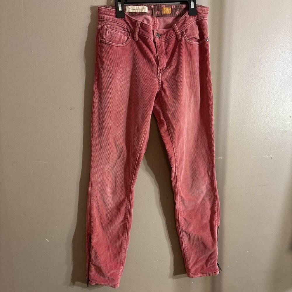Pilcro and the Letterpress Pants Womens 27 Pink Skinny Ankle Corduroy Ankle Zip